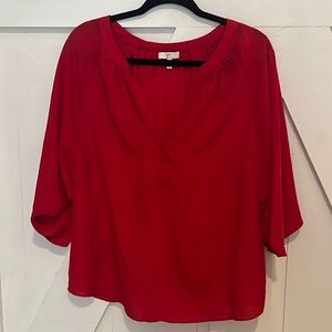 Joie red v neck blouse with elbow length sleeve 100% polyester